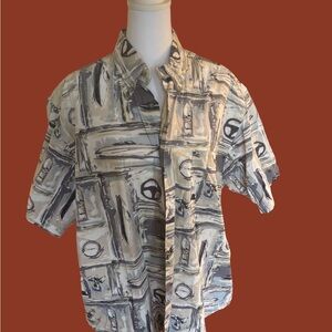 Vintage art deco boat painting collared button up